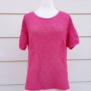 Vintage Hot Pink Mesh Short Sleeve Top
